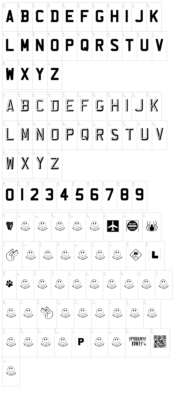 Registration Plate UK font map